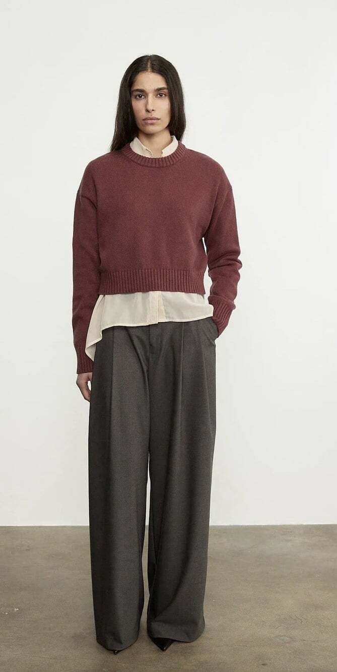Enza Costa Chunky Cotton Cashmere Sweater Medium Sanguine Burgundy NWOT Cropped